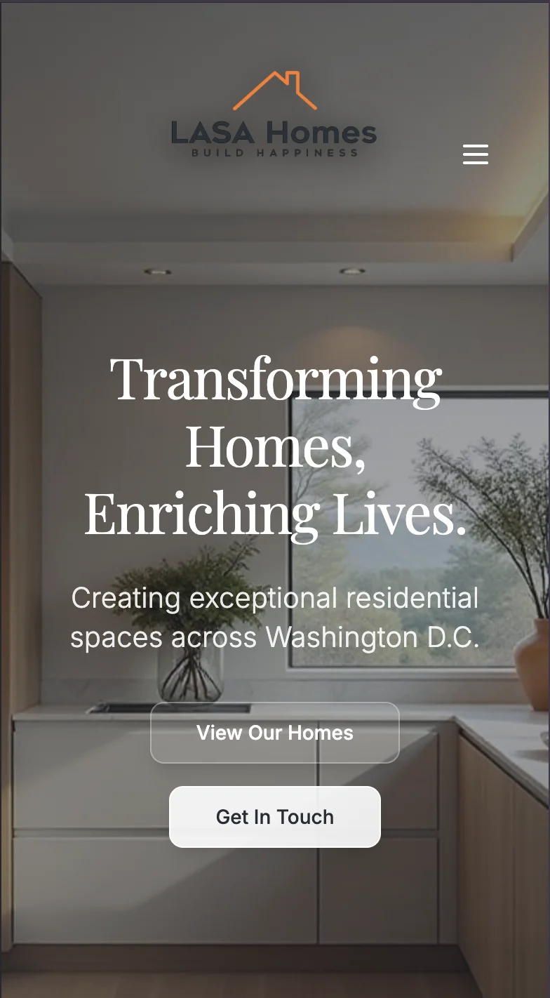 Lasa Homes website preview on mobile